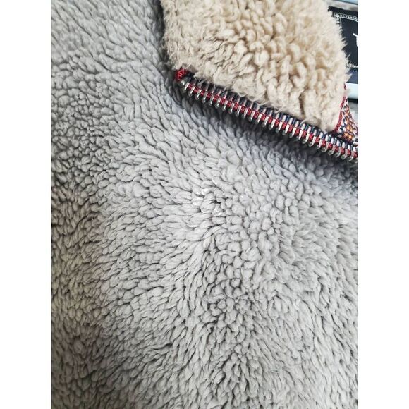 True Grit Made in USA Men's Quarter Zip Teddy Sherpa Pullover Light Grey Outdoor - Picture 5 of 11